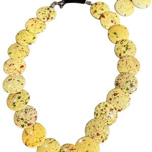 Yellow Speckled Flat Disc Retro Design Necklace Set